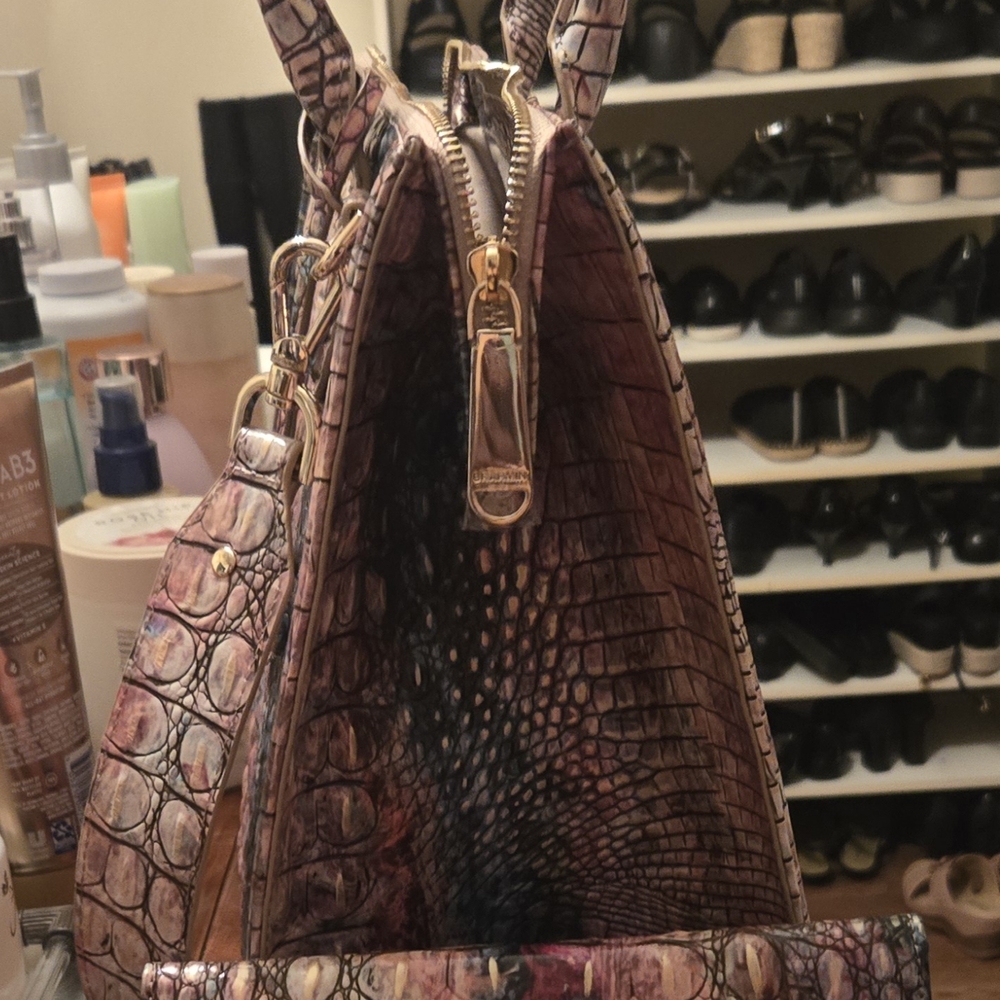 Brahmin Pink and Blue Crocodile Embossed Satchel - Picture 4 of 8
